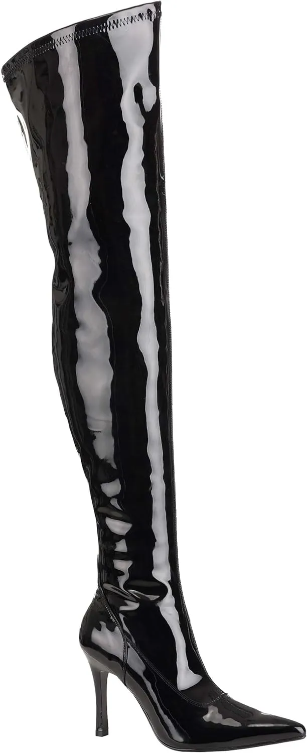 Fun Costumes Women's Thigh High Black Patent 5" Stiletto High Heel Boot, Shiny Faux Leather, Zipper Closure Size 6