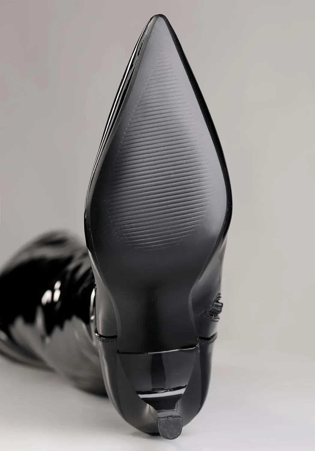 Fun Costumes Women's Thigh High Black Patent 5" Stiletto High Heel Boot, Shiny Faux Leather, Zipper Closure Size 6