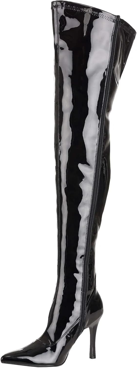 Fun Costumes Women's Thigh High Black Patent 5" Stiletto High Heel Boot, Shiny Faux Leather, Zipper Closure Size 6