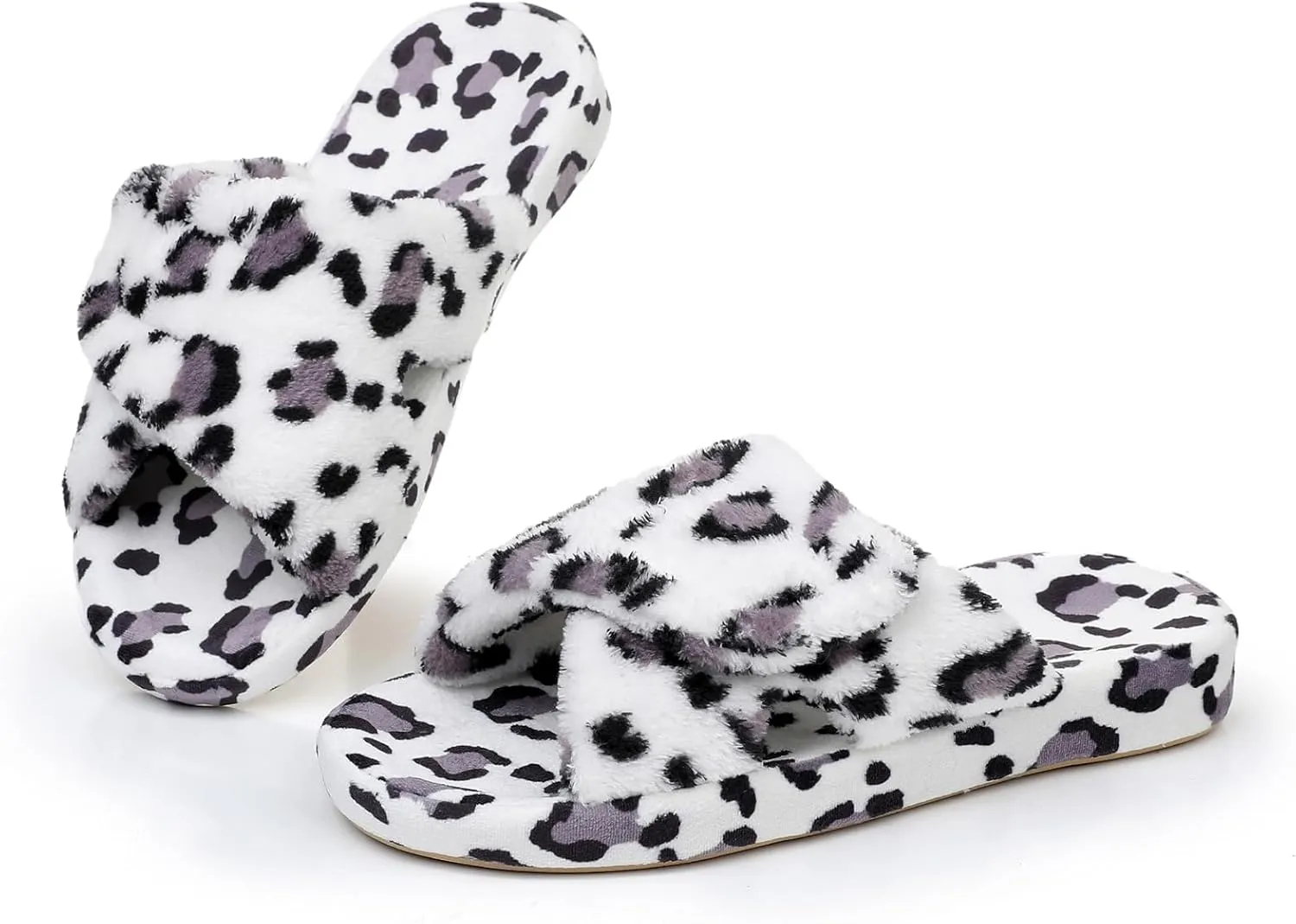 Git-up Women's Adjustable Diabetic Slippers Memory Foam House Shoes Cozy Arch Support Orthotic Heel Cup Arthritis Edema Slippers Non Slip Rubber Sole, Open Toe Fuzzy Slide Sandals for Ladies