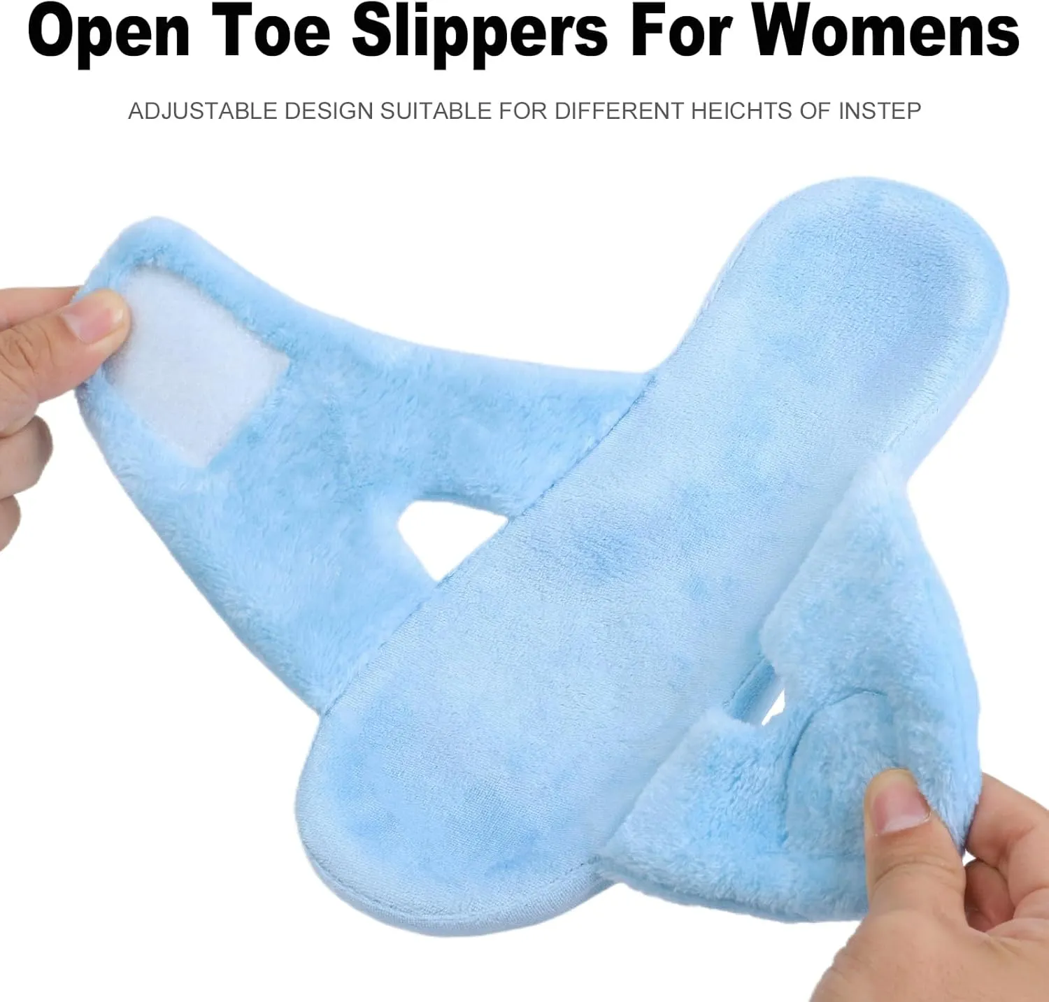 Git-up Women's Adjustable Diabetic Slippers Memory Foam House Shoes Cozy Arch Support Orthotic Heel Cup Arthritis Edema Slippers Non Slip Rubber Sole, Open Toe Fuzzy Slide Sandals for Ladies