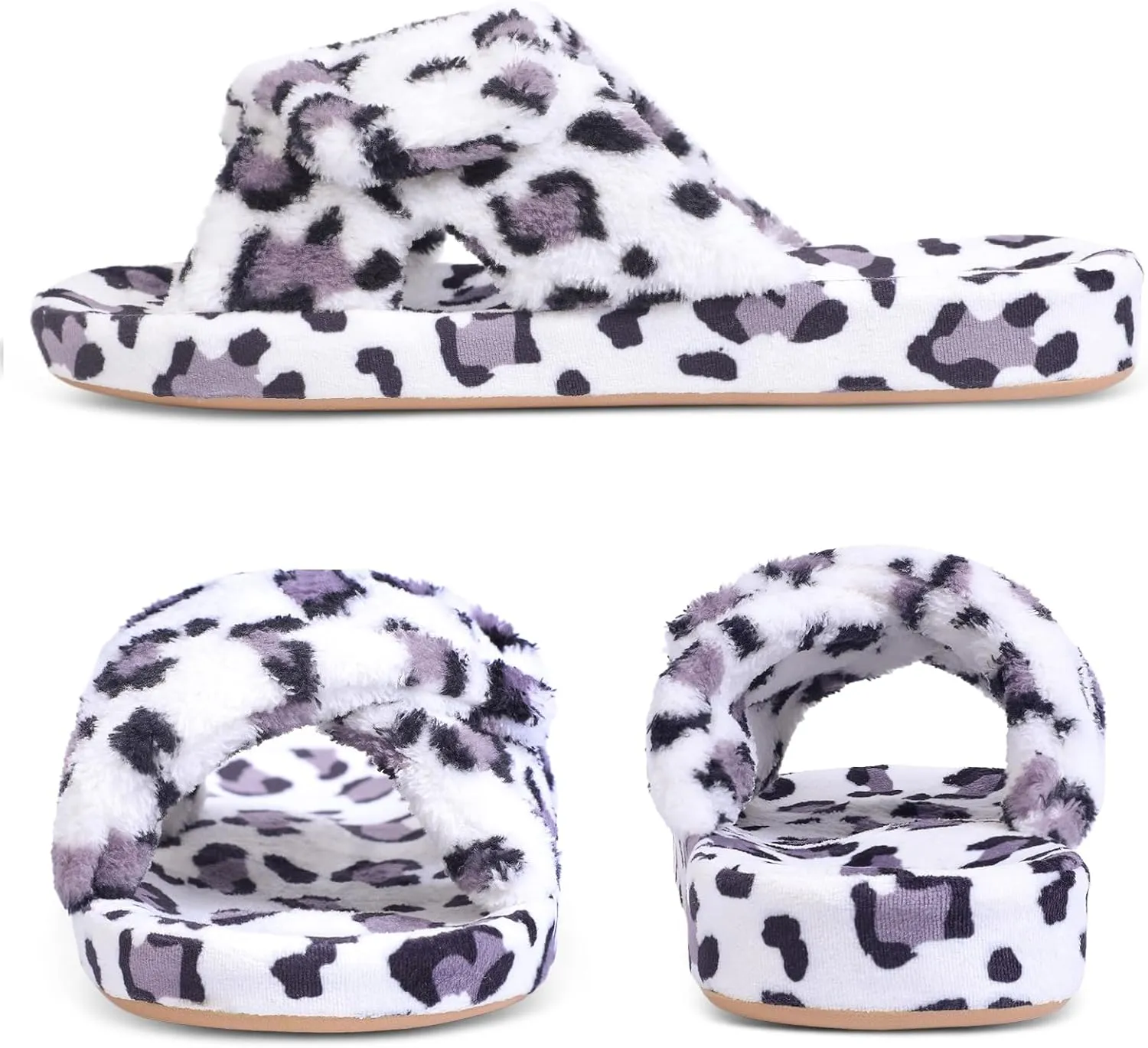 Git-up Women's Adjustable Diabetic Slippers Memory Foam House Shoes Cozy Arch Support Orthotic Heel Cup Arthritis Edema Slippers Non Slip Rubber Sole, Open Toe Fuzzy Slide Sandals for Ladies