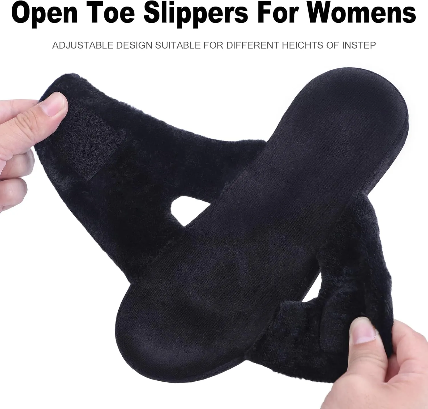Git-up Women's Adjustable Diabetic Slippers Memory Foam House Shoes Cozy Arch Support Orthotic Heel Cup Arthritis Edema Slippers Non Slip Rubber Sole, Open Toe Fuzzy Slide Sandals for Ladies