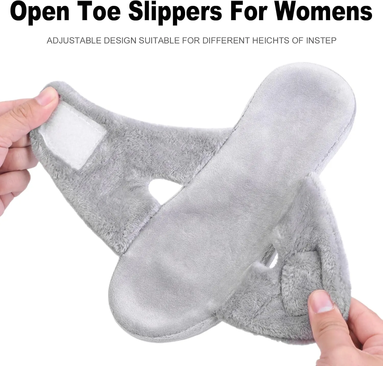 Git-up Women's Adjustable Diabetic Slippers Memory Foam House Shoes Cozy Arch Support Orthotic Heel Cup Arthritis Edema Slippers Non Slip Rubber Sole, Open Toe Fuzzy Slide Sandals for Ladies