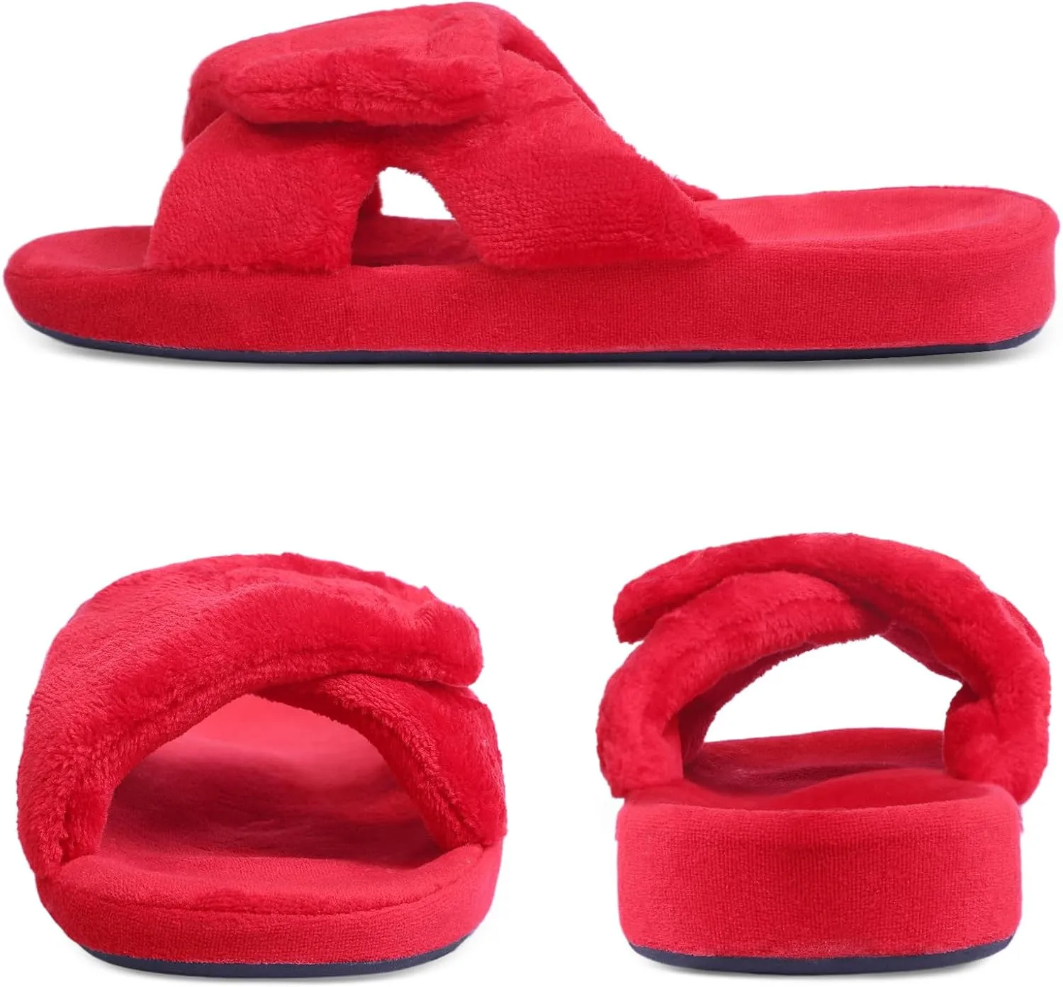 Git-up Women's Adjustable Diabetic Slippers Memory Foam House Shoes Cozy Arch Support Orthotic Heel Cup Arthritis Edema Slippers Non Slip Rubber Sole, Open Toe Fuzzy Slide Sandals for Ladies