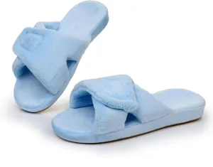 Git-up Women's Adjustable Diabetic Slippers Memory Foam House Shoes Cozy Arch Support Orthotic Heel Cup Arthritis Edema Slippers Non Slip Rubber Sole, Open Toe Fuzzy Slide Sandals for Ladies