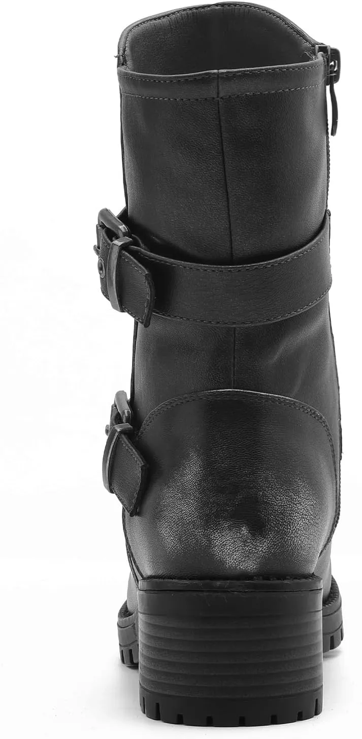 GLOBALWIN Fashion Ankle Boots For Women Women's Biker Boots Low Heel Motorcycle Boots