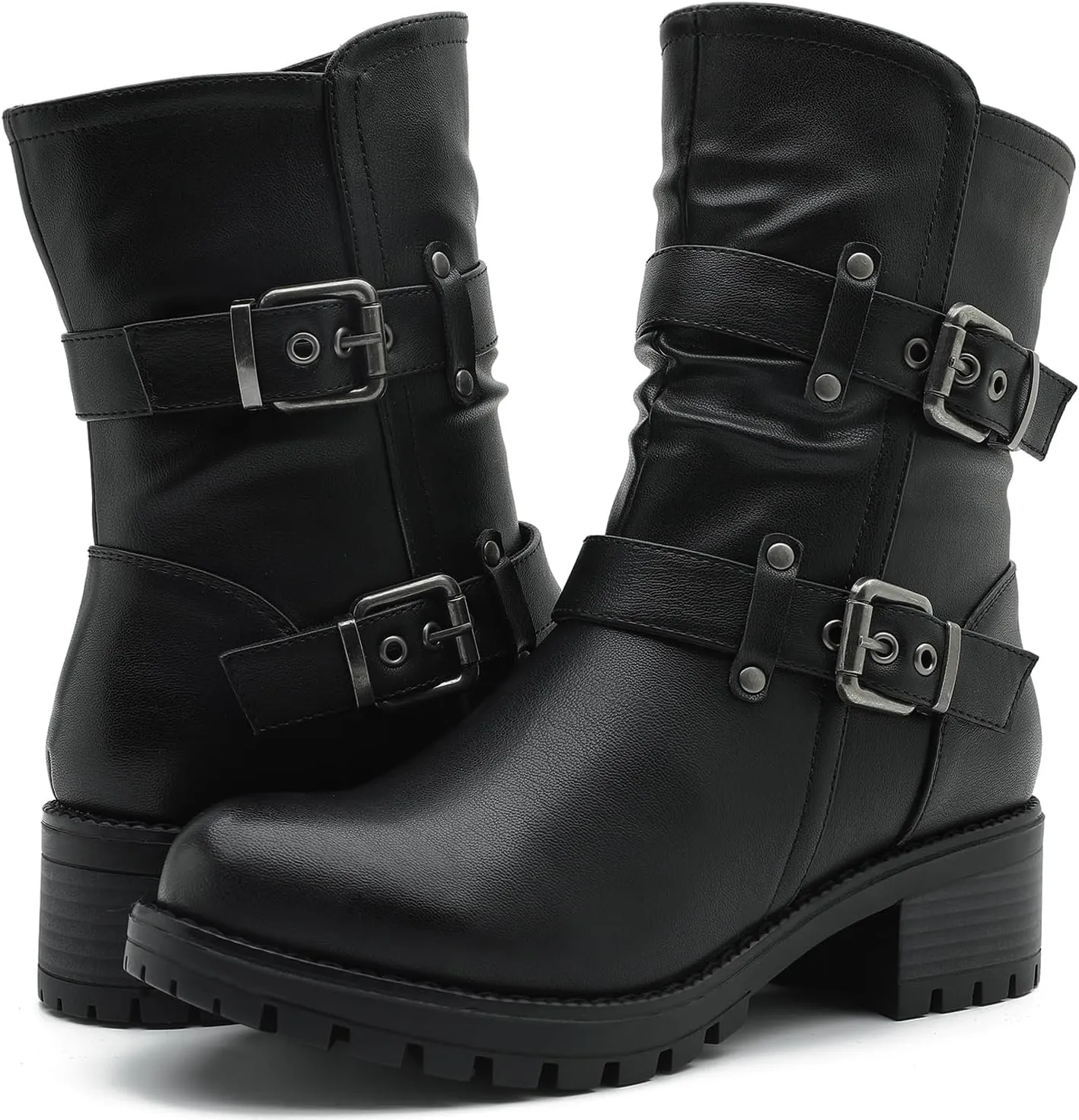 GLOBALWIN Fashion Ankle Boots For Women Women's Biker Boots Low Heel Motorcycle Boots
