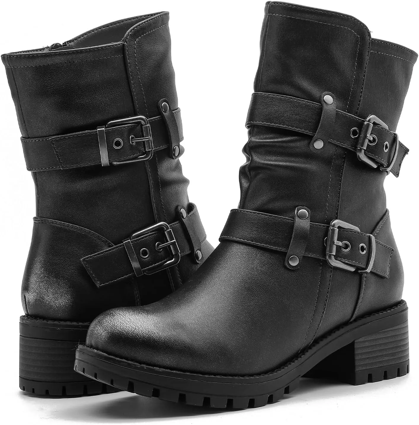 GLOBALWIN Fashion Ankle Boots For Women Women's Biker Boots Low Heel Motorcycle Boots
