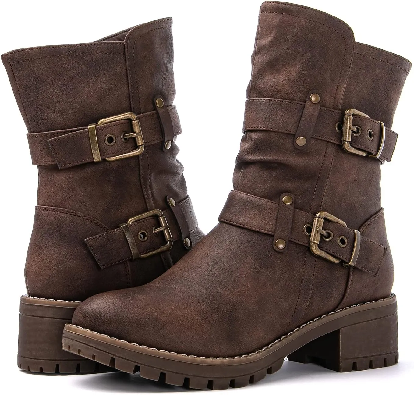 GLOBALWIN Fashion Ankle Boots For Women Women's Biker Boots Low Heel Motorcycle Boots