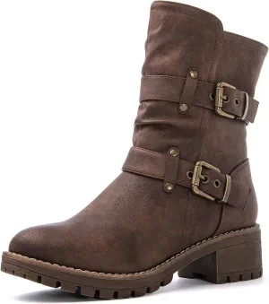 GLOBALWIN Fashion Ankle Boots For Women Women's Biker Boots Low Heel Motorcycle Boots