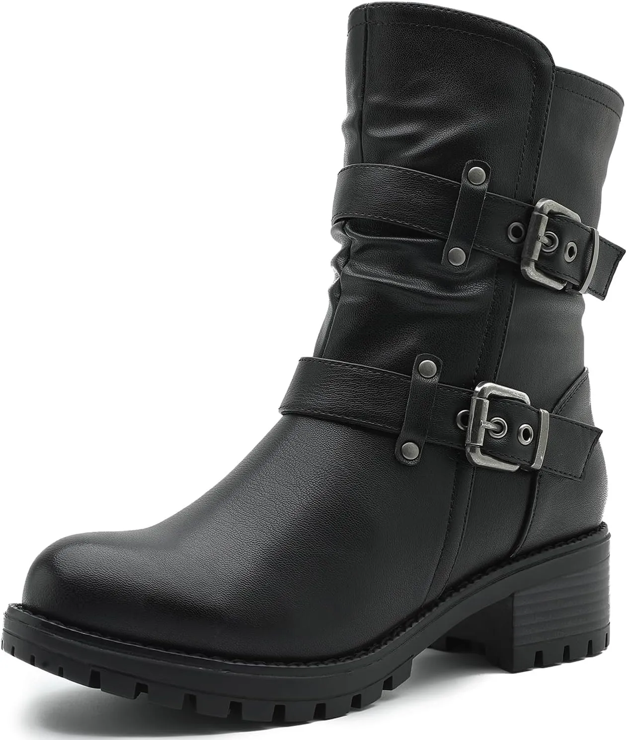 GLOBALWIN Fashion Ankle Boots For Women Women's Biker Boots Low Heel Motorcycle Boots