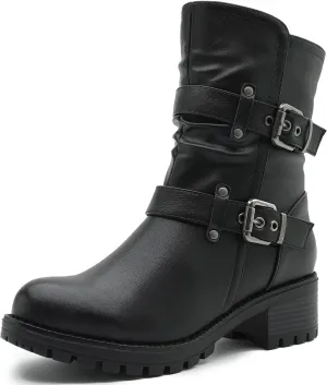 GLOBALWIN Fashion Ankle Boots For Women Women's Biker Boots Low Heel Motorcycle Boots