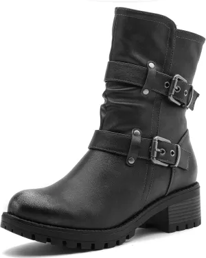 GLOBALWIN Fashion Ankle Boots For Women Women's Biker Boots Low Heel Motorcycle Boots