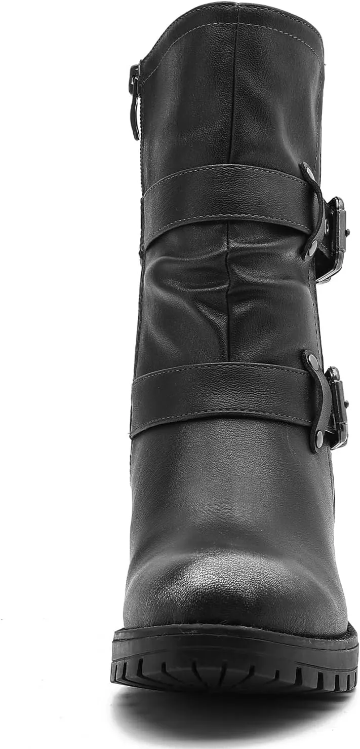 GLOBALWIN Fashion Ankle Boots For Women Women's Biker Boots Low Heel Motorcycle Boots