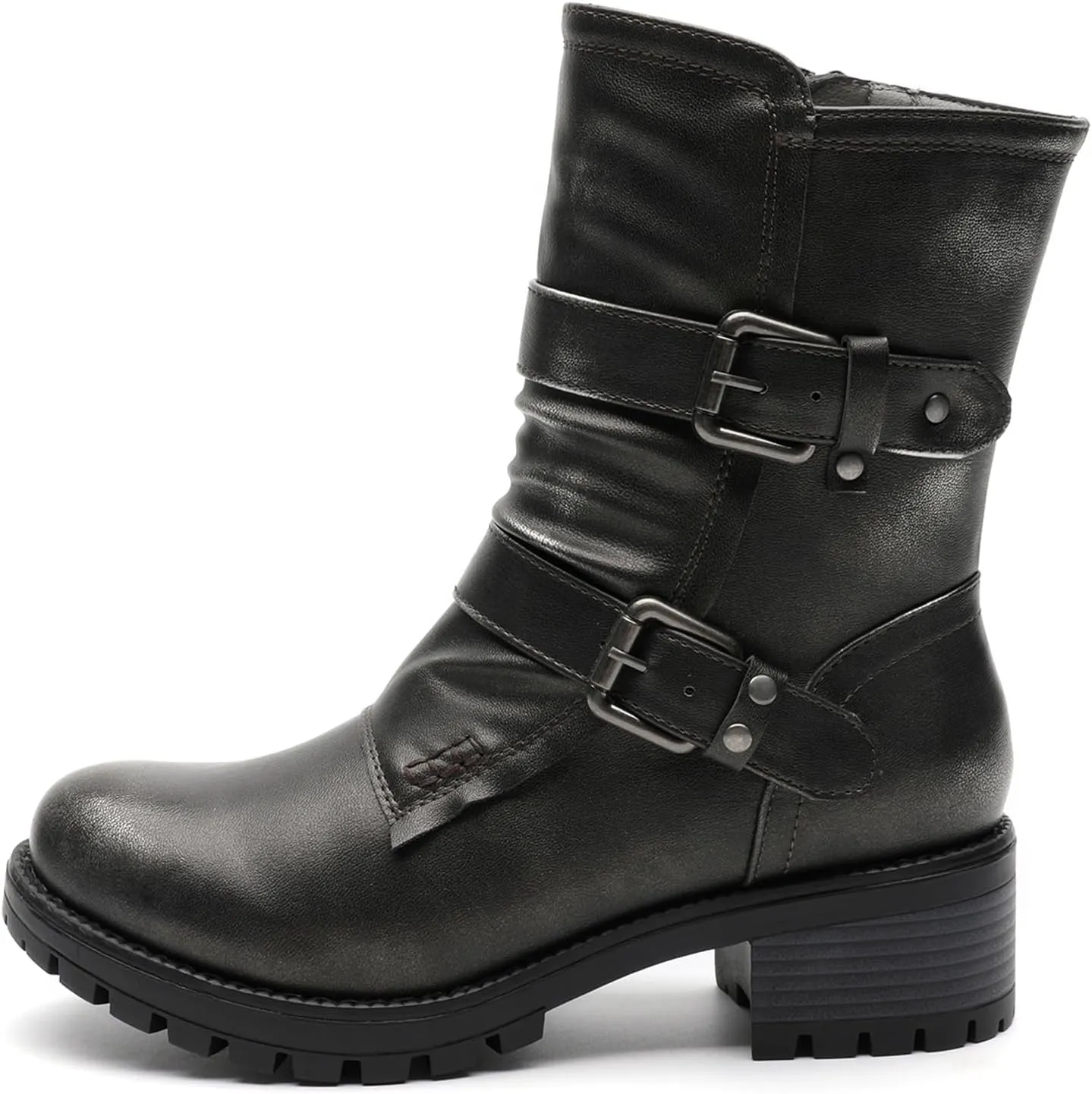 GLOBALWIN Lace up Mid Calf Motorcycle Fashion Festival Boots Combat Riding Military Boots for Women