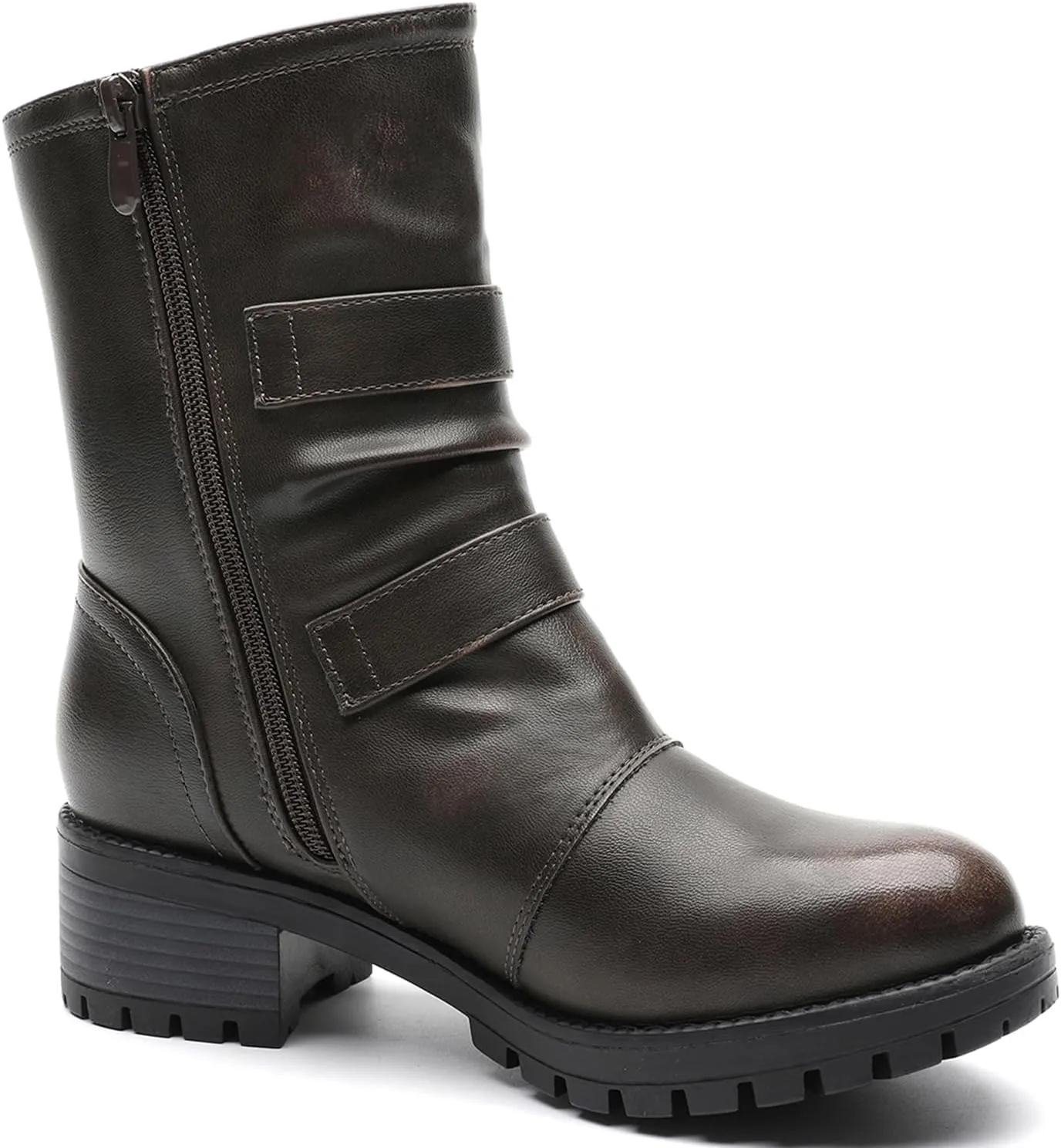 GLOBALWIN Lace up Mid Calf Motorcycle Fashion Festival Boots Combat Riding Military Boots for Women