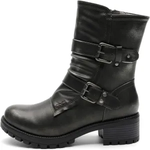 GLOBALWIN Lace up Mid Calf Motorcycle Fashion Festival Boots Combat Riding Military Boots for Women