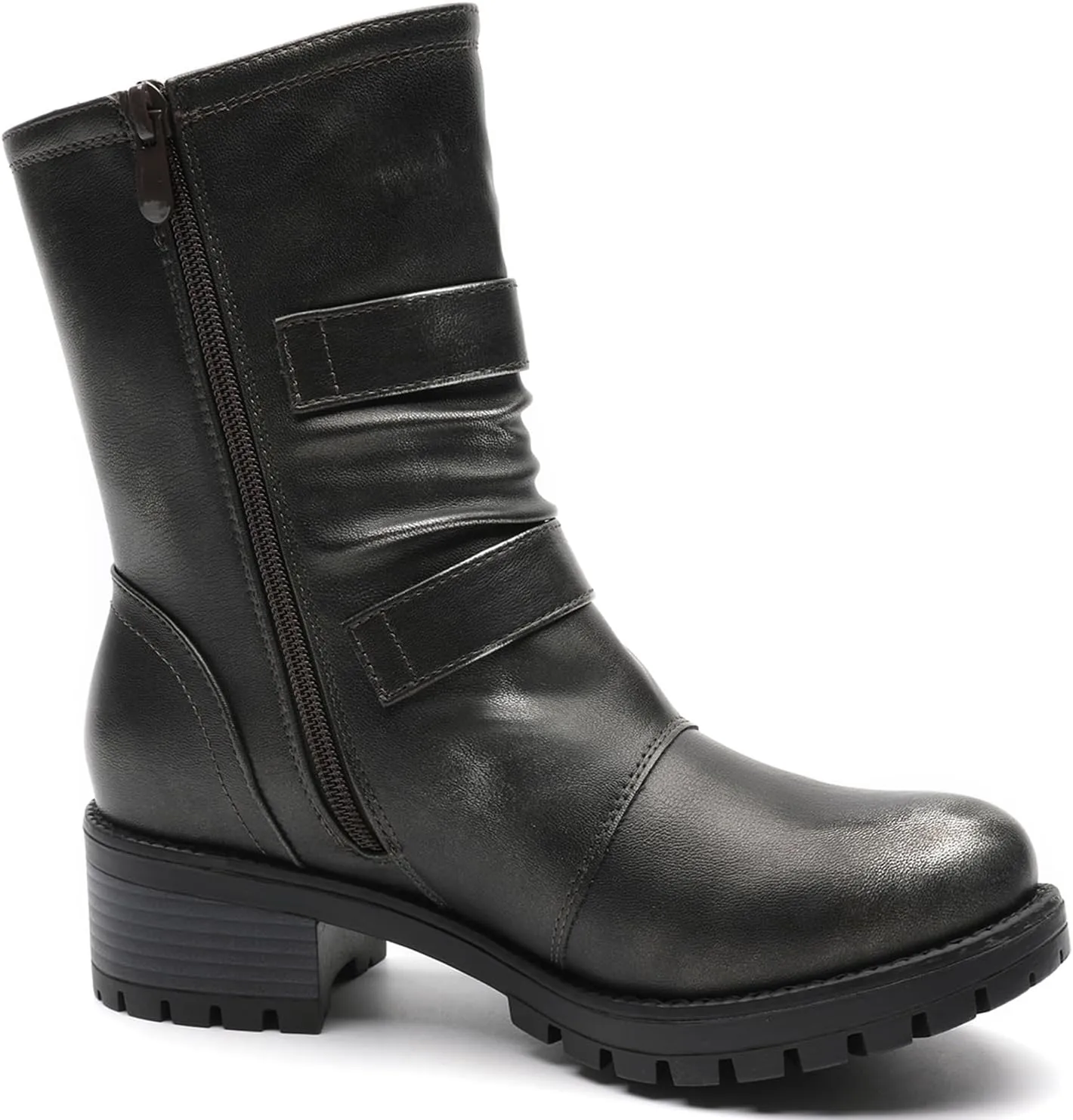 GLOBALWIN Lace up Mid Calf Motorcycle Fashion Festival Boots Combat Riding Military Boots for Women