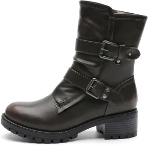 GLOBALWIN Lace up Mid Calf Motorcycle Fashion Festival Boots Combat Riding Military Boots for Women