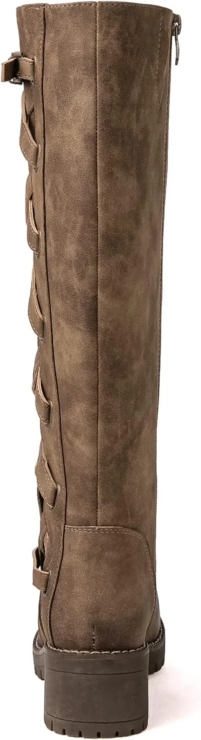 GLOBALWIN Women's Boots Back Lace Up Fall Winter Fashion Knee High Boots For Women