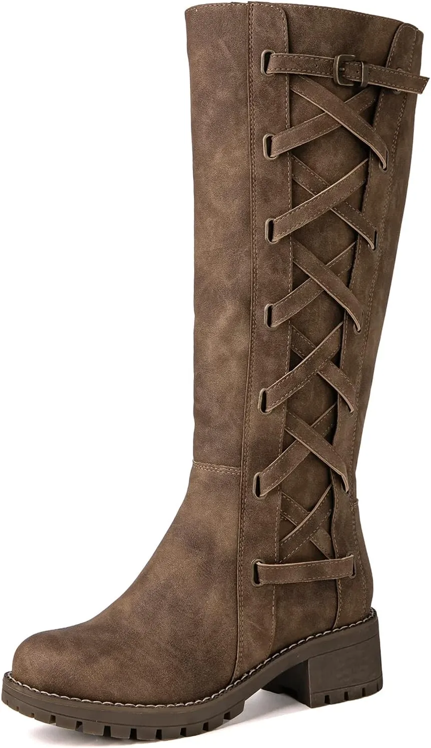 GLOBALWIN Women's Boots Back Lace Up Fall Winter Fashion Knee High Boots For Women