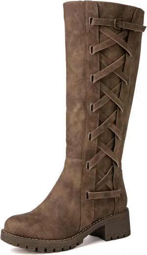 GLOBALWIN Women's Boots Back Lace Up Fall Winter Fashion Knee High Boots For Women