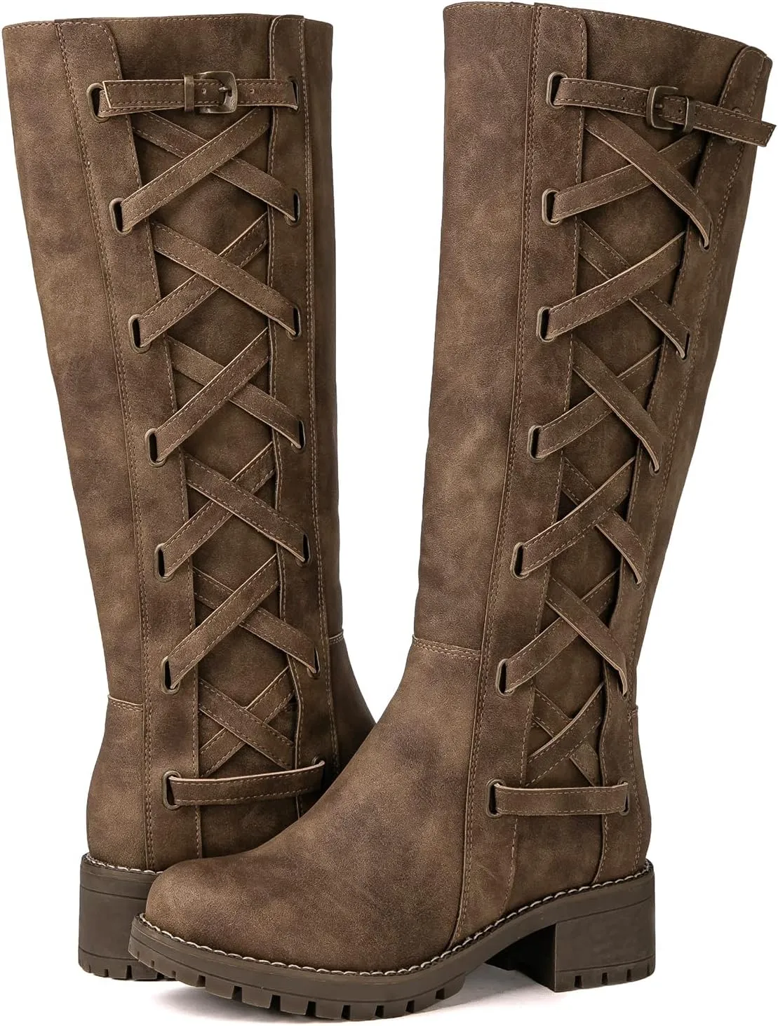 GLOBALWIN Women's Boots Back Lace Up Fall Winter Fashion Knee High Boots For Women