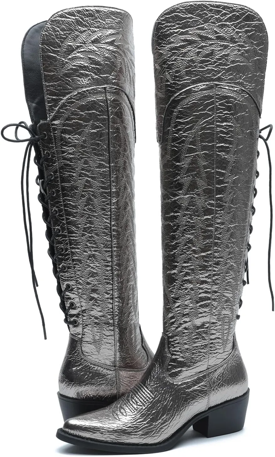 GLOBALWIN Women's Cowboy Western Fashion Over The Knee Thigh High Cowgirl Boots Low Heel