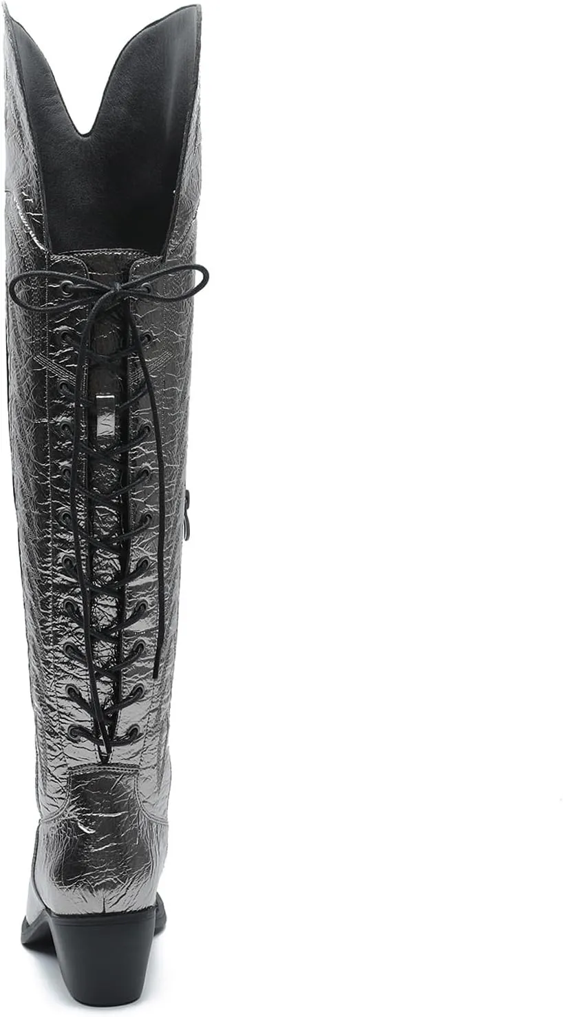 GLOBALWIN Women's Cowboy Western Fashion Over The Knee Thigh High Cowgirl Boots Low Heel