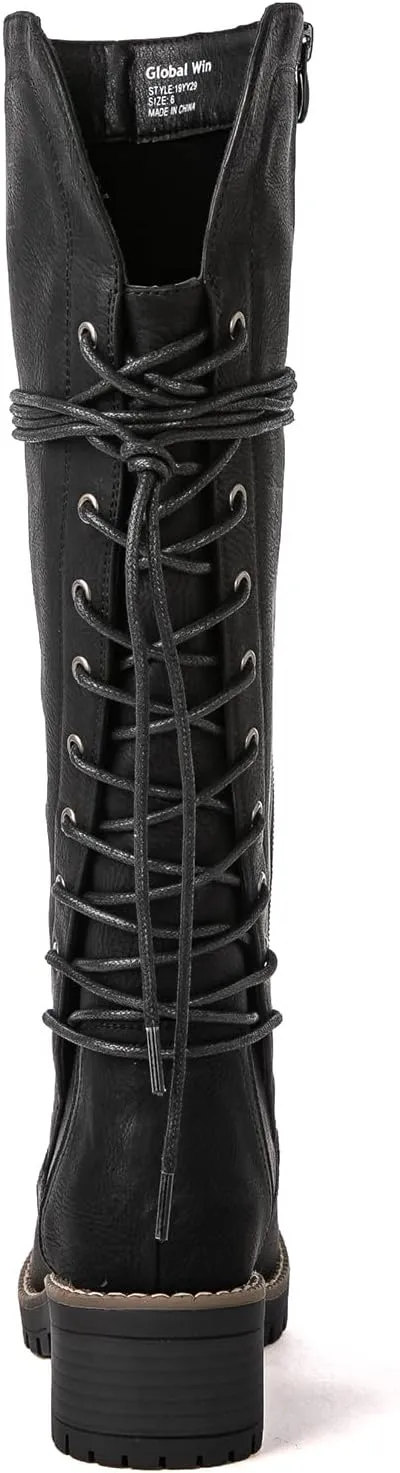 GLOBALWIN Women's Lace Up Back Knee High Fashion Boots