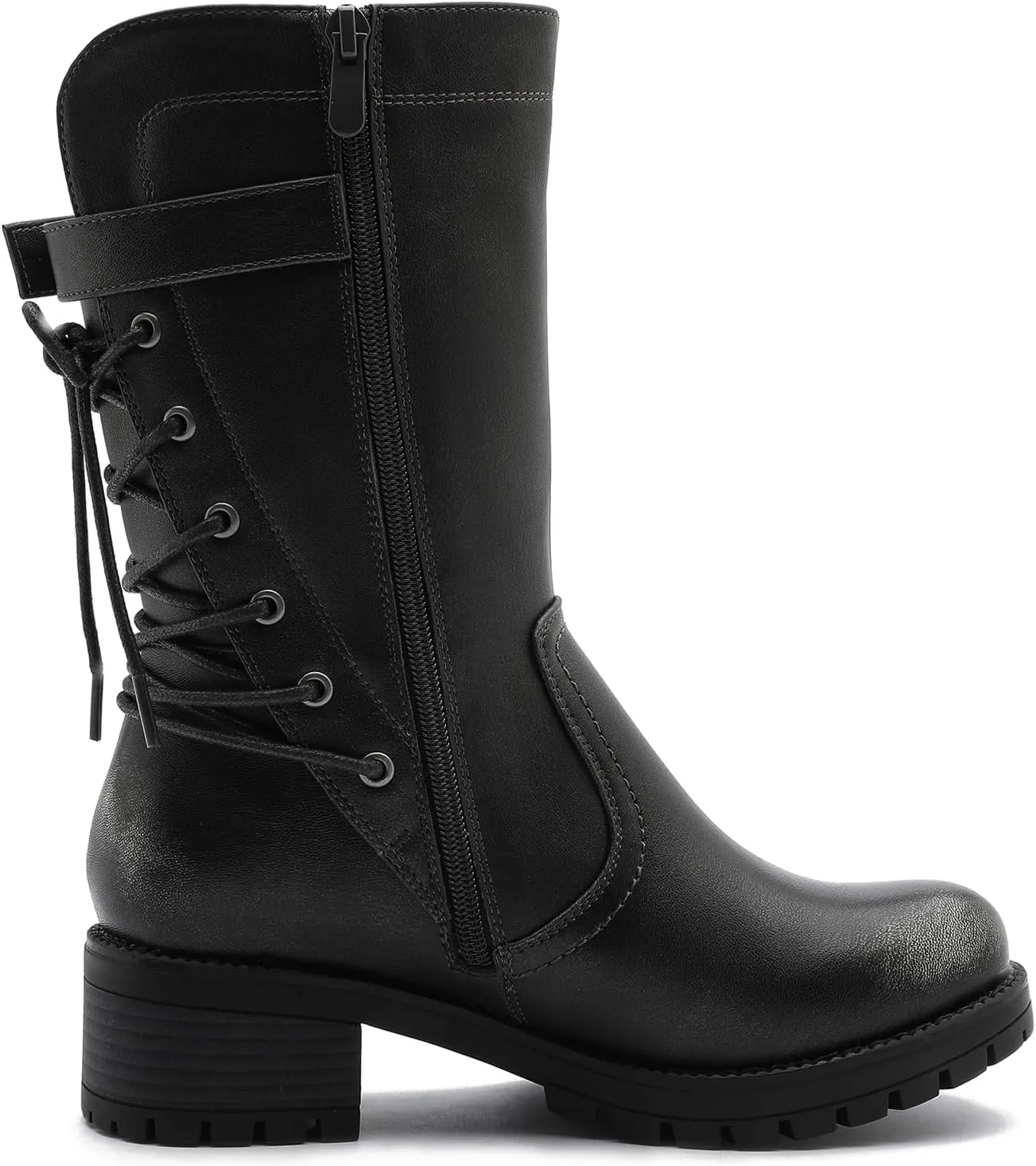 GLOBALWIN Women's Lace up Mid Calf Motorcycle Fashion Festival Boots