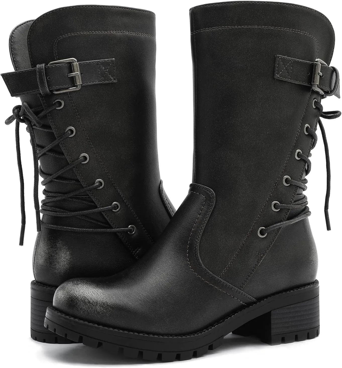 GLOBALWIN Women's Lace up Mid Calf Motorcycle Fashion Festival Boots