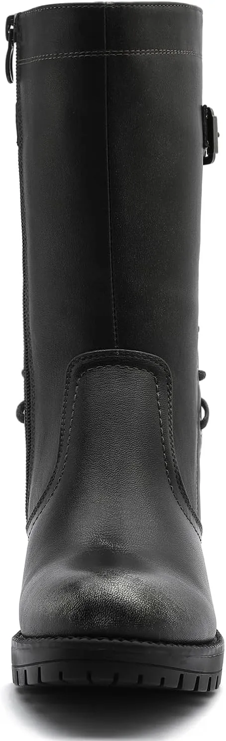 GLOBALWIN Women's Lace up Mid Calf Motorcycle Fashion Festival Boots