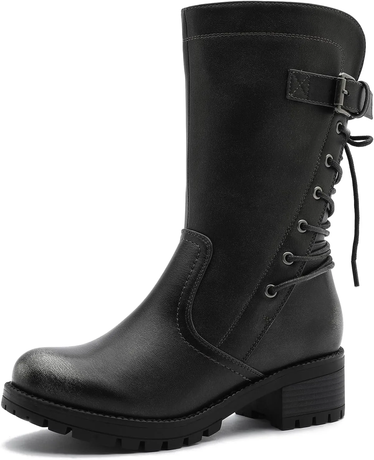 GLOBALWIN Women's Lace up Mid Calf Motorcycle Fashion Festival Boots