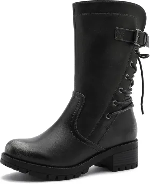 GLOBALWIN Women's Lace up Mid Calf Motorcycle Fashion Festival Boots