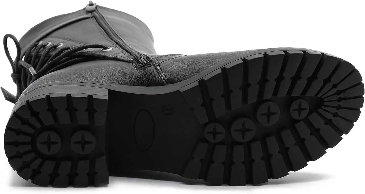 GLOBALWIN Women's Lace up Mid Calf Motorcycle Fashion Festival Boots
