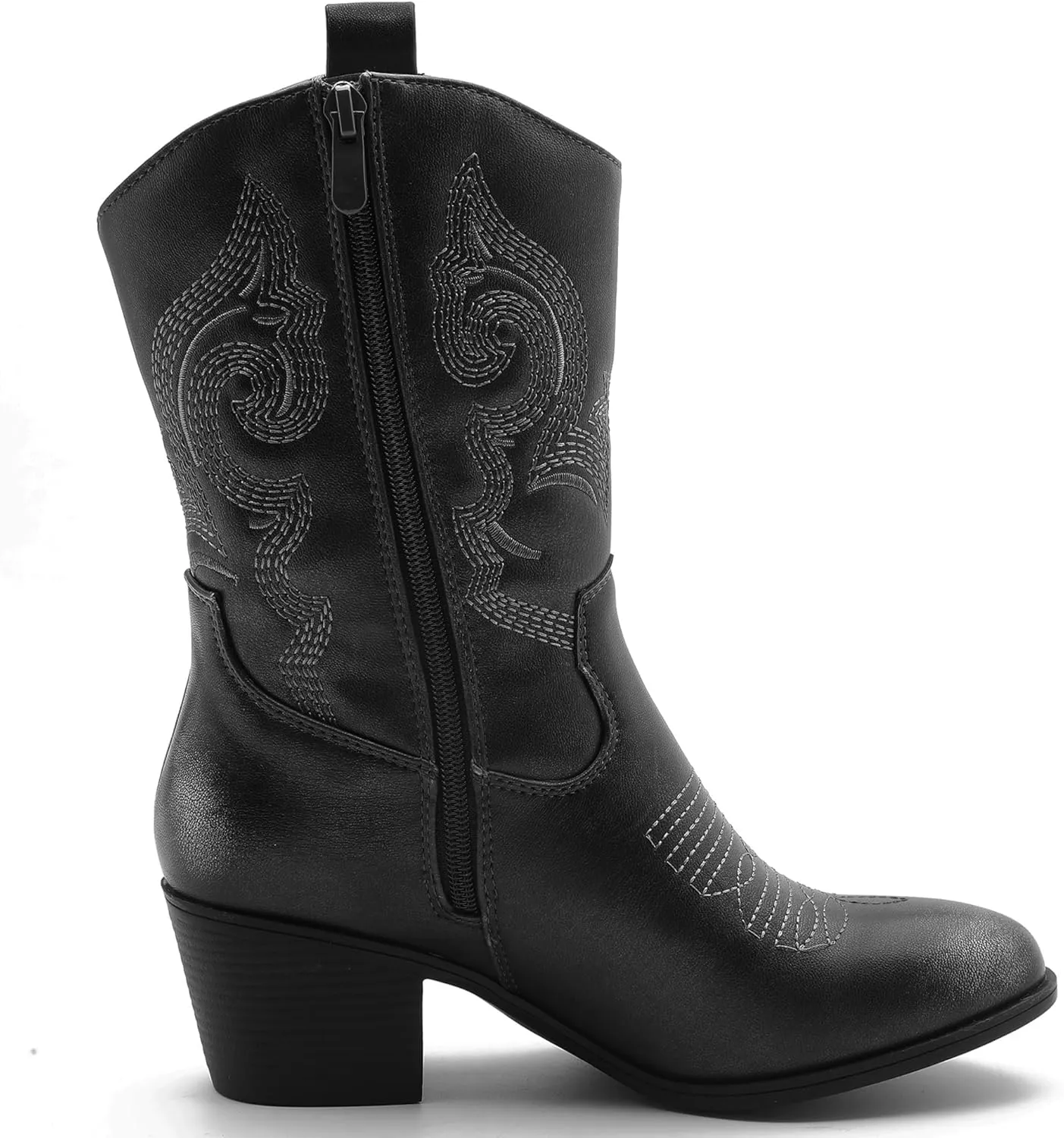 GLOBALWIN Women's Mid Calf The Western Cowgirl Boots Fashion Cowboy Boots For Women Chunky Low Heel