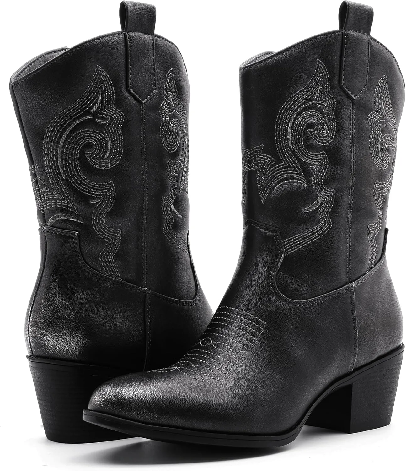 GLOBALWIN Women's Mid Calf The Western Cowgirl Boots Fashion Cowboy Boots For Women Chunky Low Heel