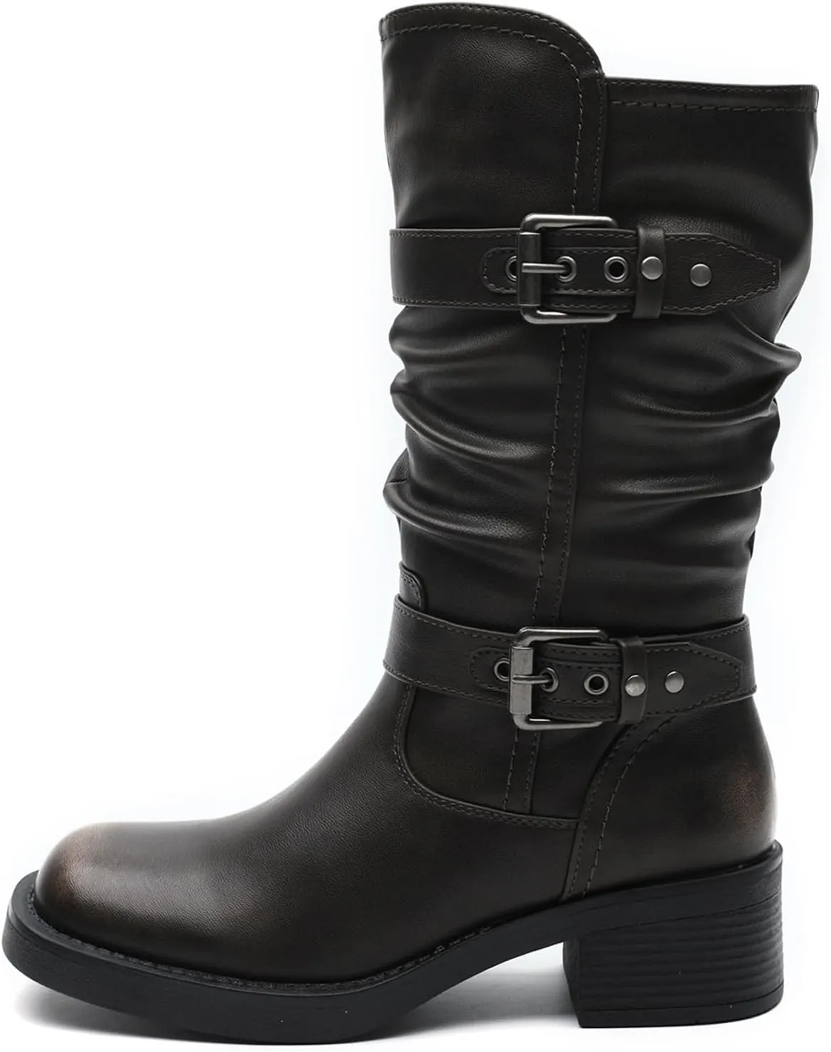 GLOBALWIN Women's Motorcycle Boots Fall Fashion Mid Calf Boots For Women Square Toe Low Heel Size 10M