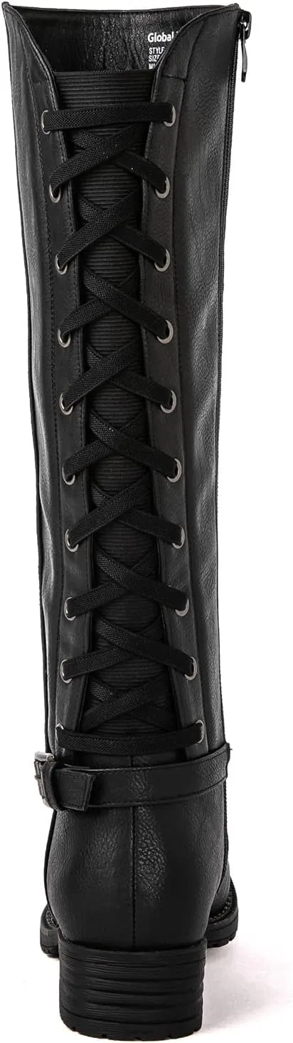GLOBALWIN Women's Quilted Knee High Fashion Boots Strappy Boots For Women
