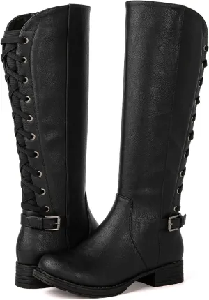 GLOBALWIN Women's Quilted Knee High Fashion Boots Strappy Boots For Women