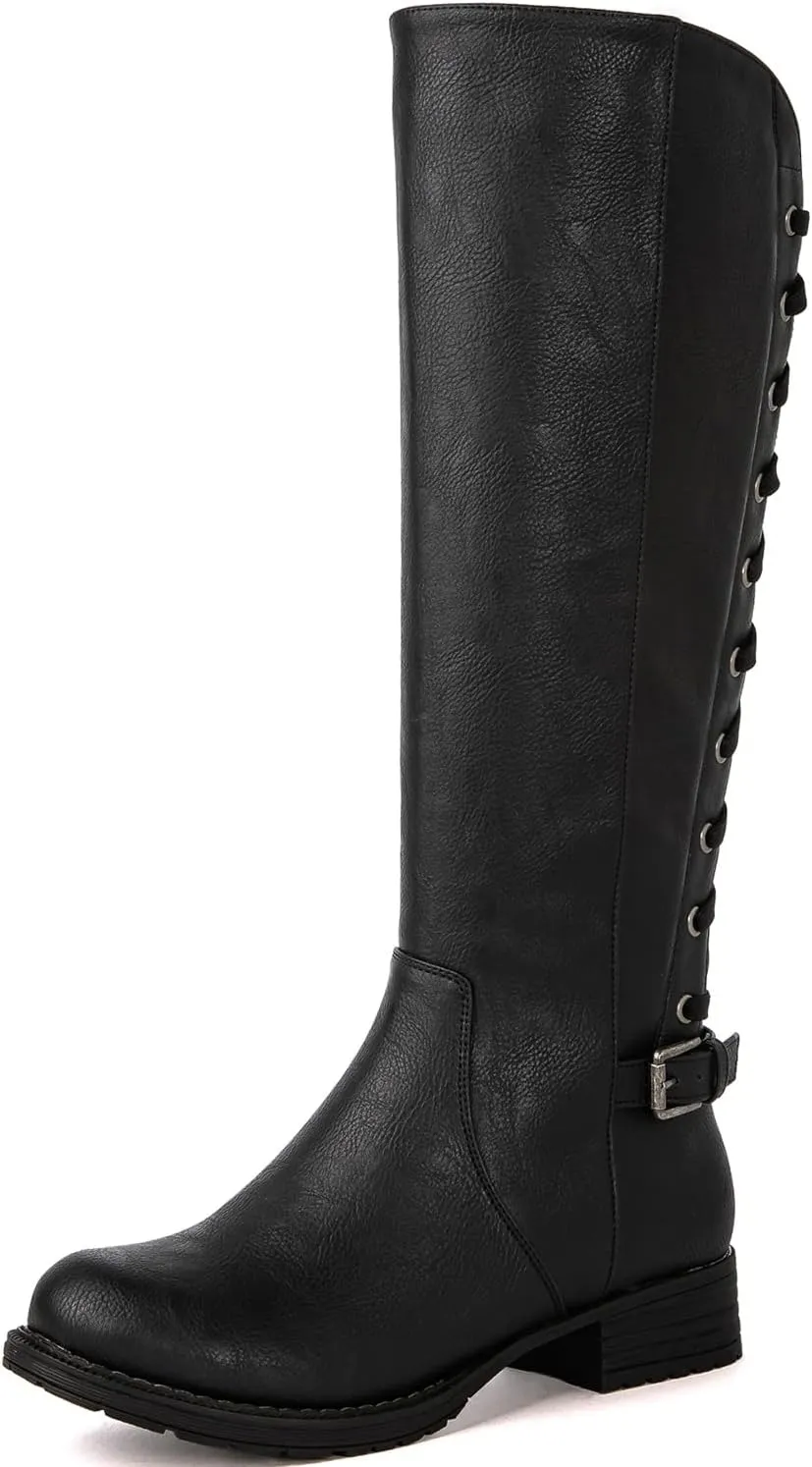 GLOBALWIN Women's Quilted Knee High Fashion Boots Strappy Boots For Women