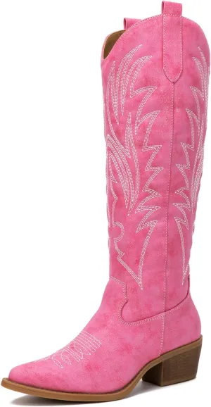 GLOBALWIN Women's The Western Cowboy Cowgirl Embroidered Knee High Boots