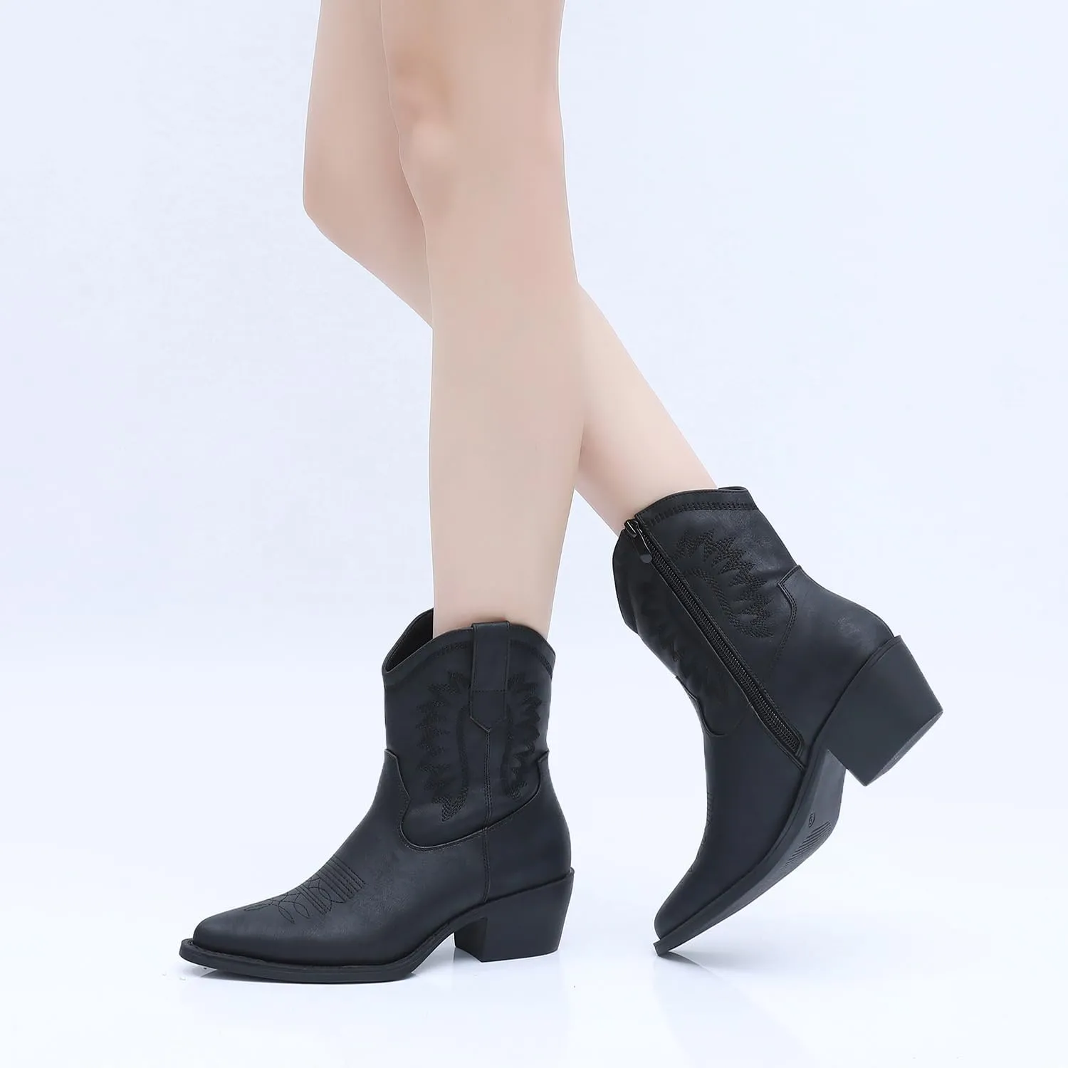 GLOBALWIN Women's Western Charm Cowgirl Boots Mid Calf Comfy Cowboy Boots For Women With Pointed Toe