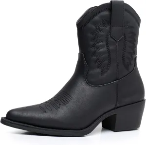 GLOBALWIN Women's Western Charm Cowgirl Boots Mid Calf Comfy Cowboy Boots For Women With Pointed Toe