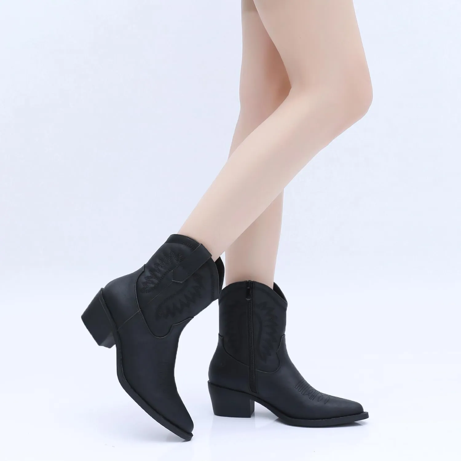 GLOBALWIN Women's Western Charm Cowgirl Boots Mid Calf Comfy Cowboy Boots For Women With Pointed Toe