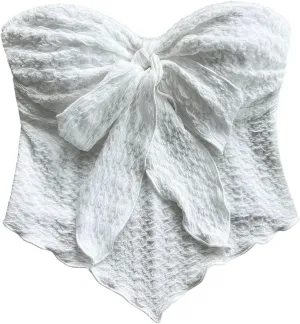GORGLITTER Women's Bow Strapless Tube Top Asymmetrical Sleeveless Open Back Bandeau Crop Tops Summer Cute Going Out Top
