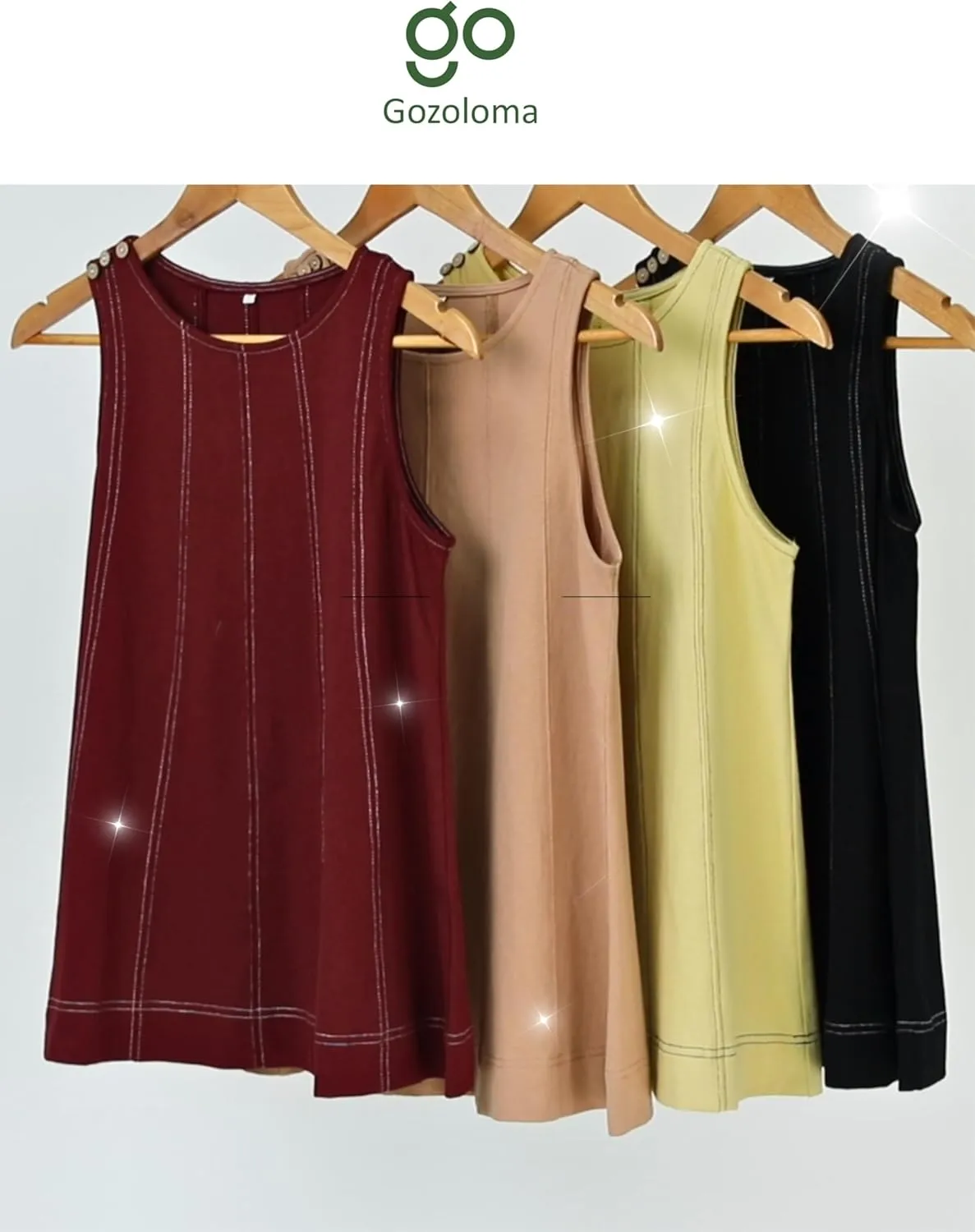 Gozoloma Womens 2 Piece Outfits Sleeveless Matching Sets A Line Tank Tops Contrast Stitching High Waist Shorts with Pockets