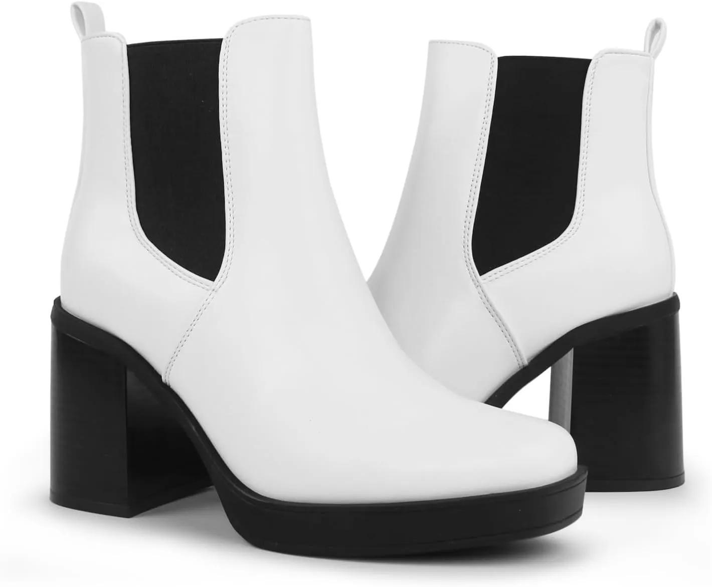 Hawkwell Women's Platform Side Zipper Chelsea Boots Chunky High Heel Square Toe Ankle Booties